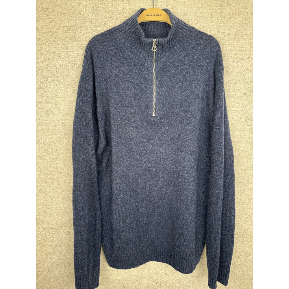 J Crew Rugged Merino Wool Blend Quarter Zip Sweater Mens L Heather Navy Blue